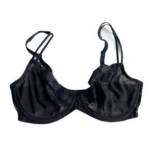 Marie Jo Black Sheer Lace Full Cup Underwire Bra Size 32D Plunge Mesh Polka Dots